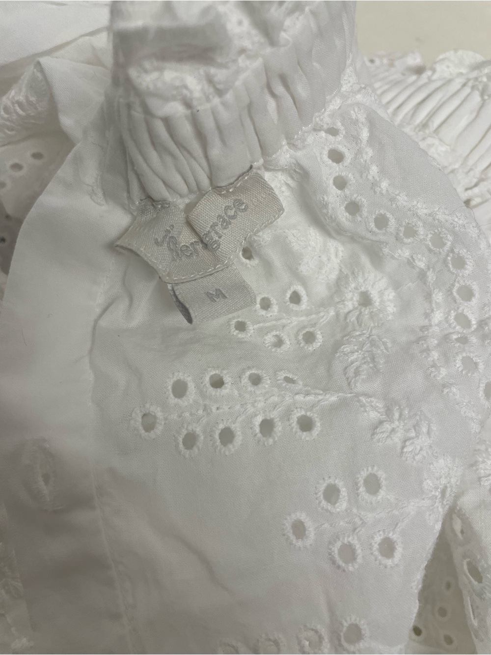 Women's White Eyelet Puff Sleeve Blouse - Picture 6 of 6